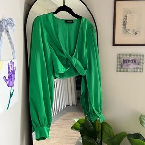White Fox Vibrant Green Wrap Blouse